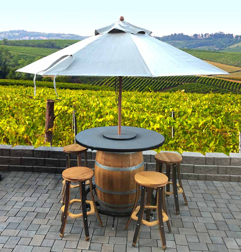 Wine barrel patio table with chairs