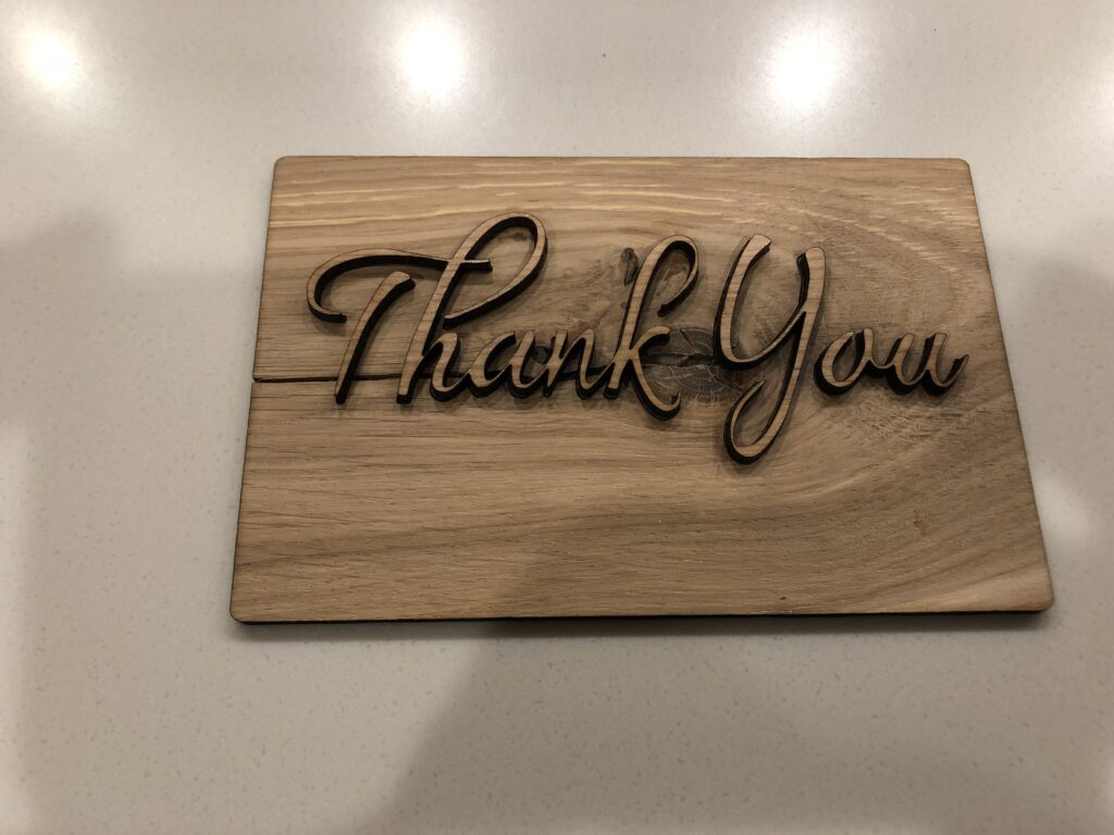 laser cutting thank you card